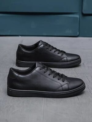 Casual Comfortable Faux Leather Lace-up Sneakers - Image 10