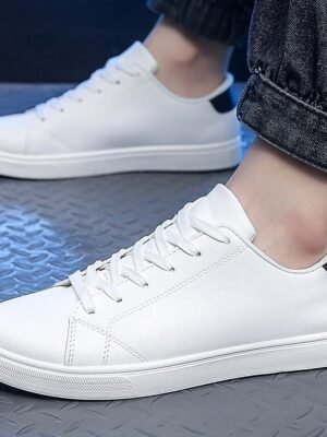 Casual Comfortable Faux Leather Lace-up Sneakers - Image 4