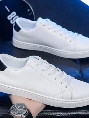 Casual Comfortable Faux Leather Lace-up Sneakers - Image 5