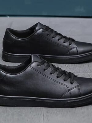 Casual Comfortable Faux Leather Lace-up Sneakers - Image 9