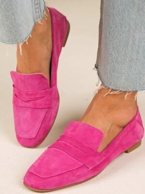 Casual Comfortable Faux Suede Square Toe Slip-On Loafers - Image 1