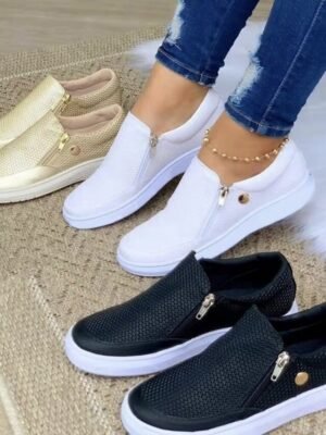 Casual Comfortable Mesh Round Toe Slip-On Sneakers - Image 4