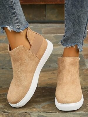 Casual Comfortable Slip-On Tan Suede Sneakers - Image 1