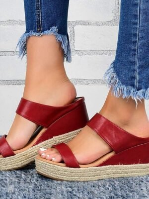 Casual Espadrille Open Toe Double Strap Wedge Sandals - Image 6