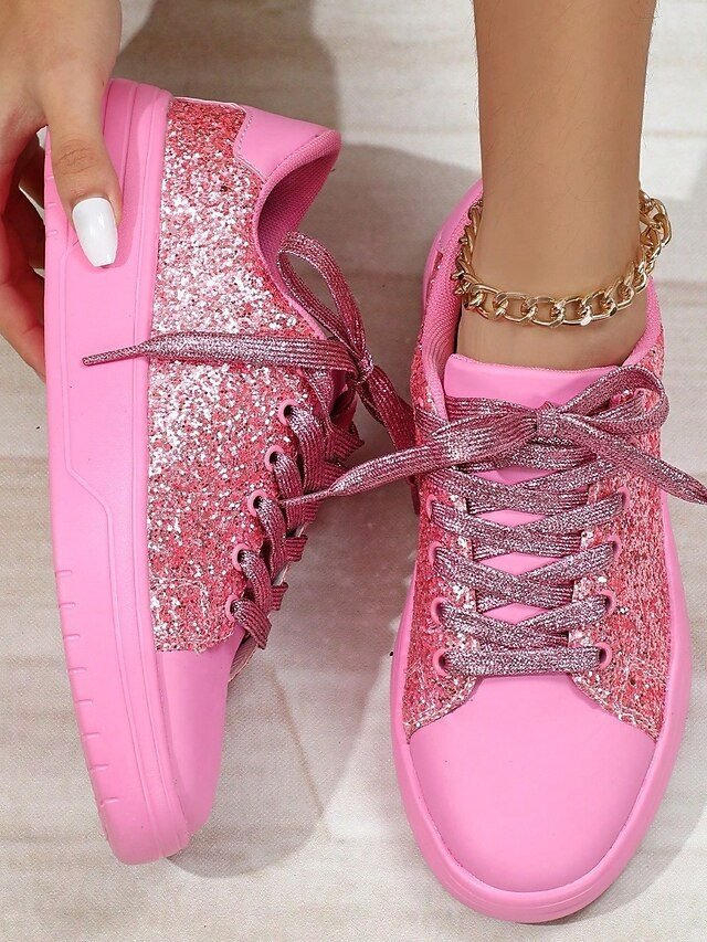 Casual Fashion Solid Lace-up Round Toe Flat Sneakers - Image 2