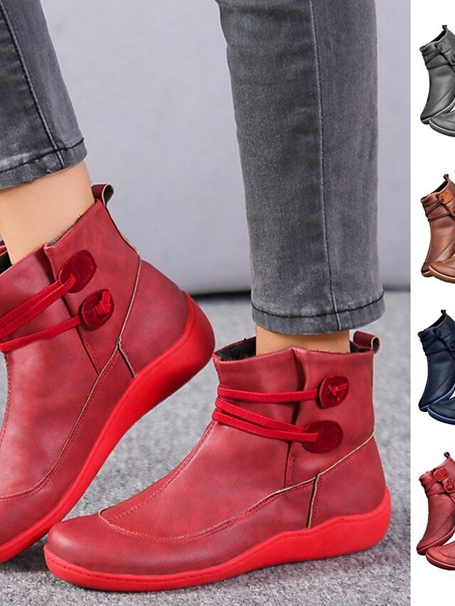 Casual Flat Soft Faux Leather Ankle Boots - Image 1