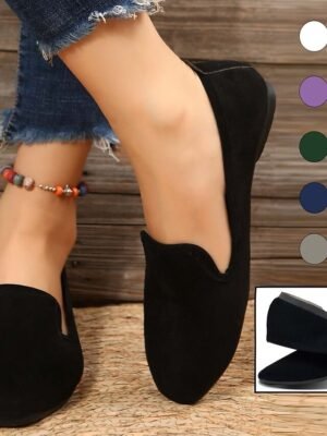 Casual Foldable Suede Slip-On Scalloped Loafers - Image 1