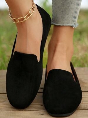 Casual Foldable Suede Slip-On Scalloped Loafers - Image 6
