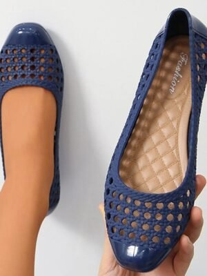 Casual Hollow Slip-On Navy Flats - Image 1