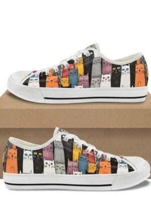 Casual Lace-Up Colourful Cat Print Sneakers - Image 6