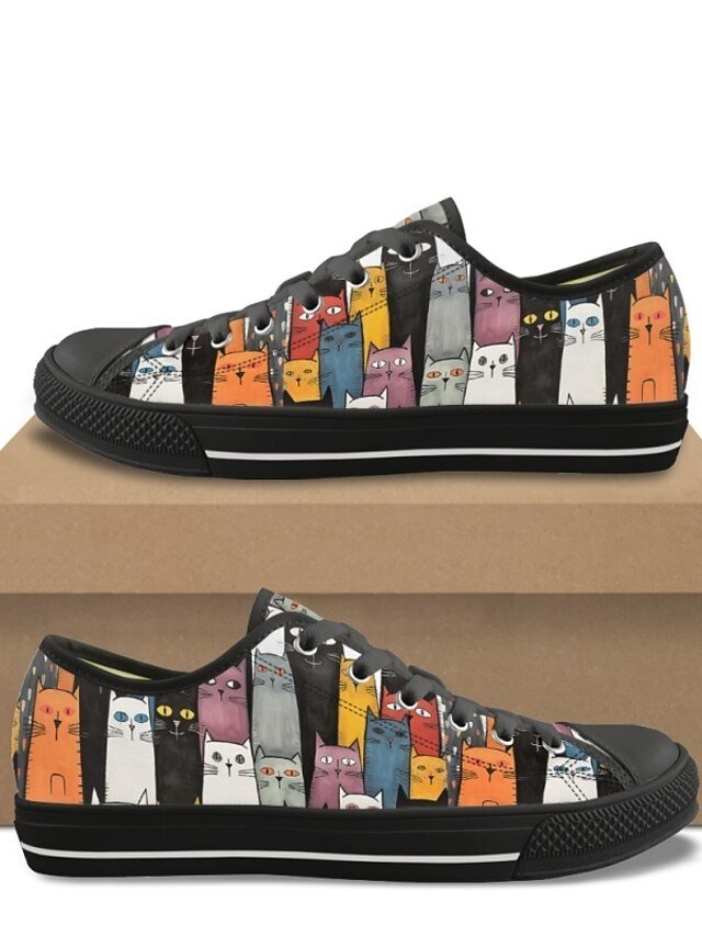 Casual Lace-Up Colourful Cat Print Sneakers - Image 7