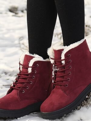 Casual Lace-Up Faux Fur Lined Ankle Suede Winter Boots - Image 1