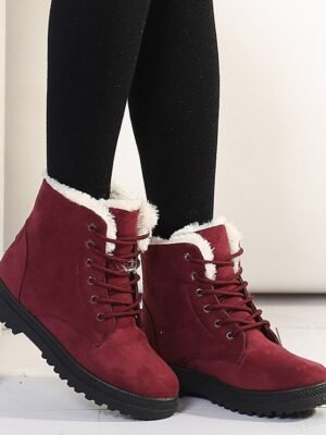 Casual Lace-Up Faux Fur Lined Ankle Suede Winter Boots - Image 2