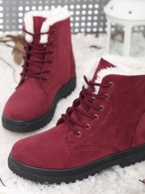 Casual Lace-Up Faux Fur Lined Ankle Suede Winter Boots - Image 3