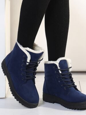 Casual Lace-Up Faux Fur Lined Ankle Suede Winter Boots - Image 5