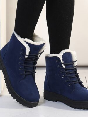 Casual Lace-Up Faux Fur Lined Ankle Suede Winter Boots - Image 6