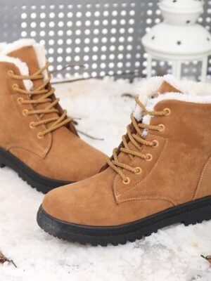 Casual Lace-Up Faux Fur Lined Ankle Suede Winter Boots - Image 9