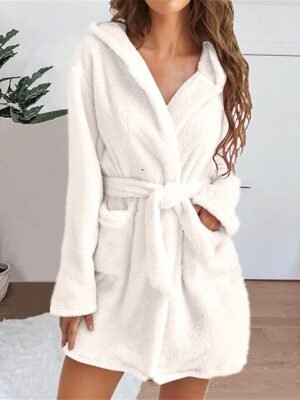 Casual Loose Pure Colour Hoodie Long Sleeve Warm Robe - Image 7