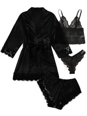 Casual Loose Pure Colour V Wire Long Sleeve Shorts Pajama Set - Image 3