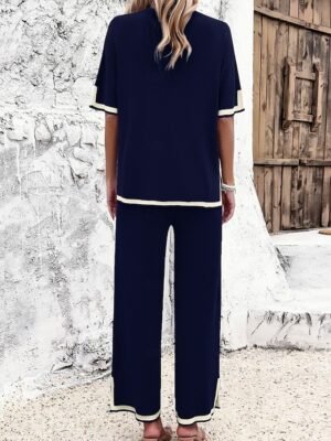 Casual Loose Pure Crew Neck Short Sleeve Summer T-shirt and Pant Set - Image 20