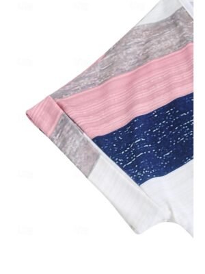 Casual Loose Striped V Neck Short Sleeve Summer Tee - Image 13