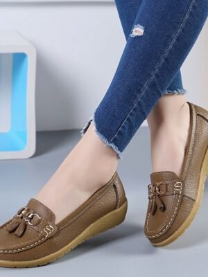 Casual Minimalism Flat Heel Solid Color Square Toe Slip-Ons - Image 4