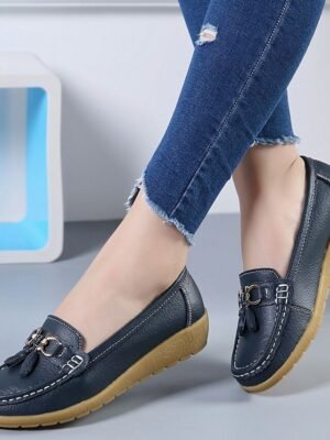 Casual Minimalism Flat Heel Solid Color Square Toe Slip-Ons - Image 5