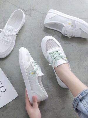 Casual Minimalism Floral Round Toe Mesh Summer Loafer Sneakers - Image 3