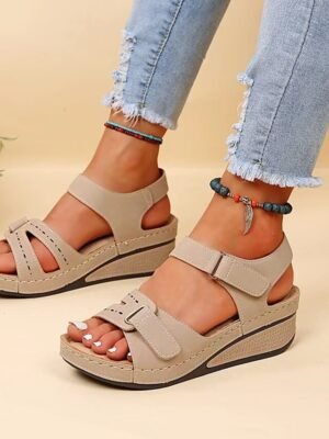 Casual Open-Toe Adjustable Strap Wedge Sandals - Image 1