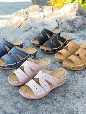 Casual Open-Toe Cushioned Sole Cut-Out Slide Sandals - Image 1