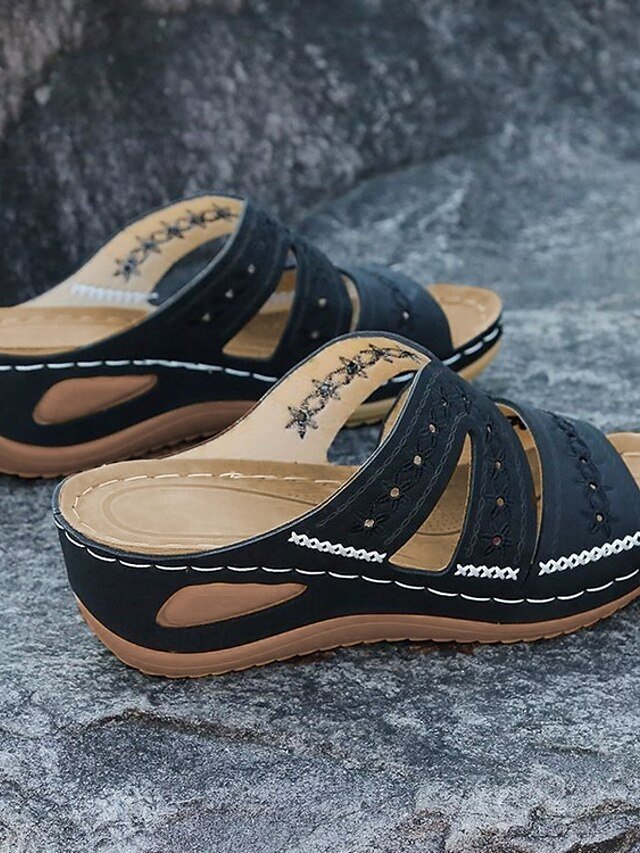 Casual Open-Toe Cushioned Sole Cut-Out Slide Sandals - Image 2