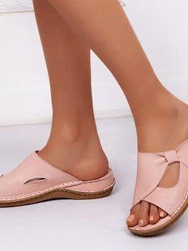 Casual Pink Open-Toe Bow Slip-On Flats - Image 2