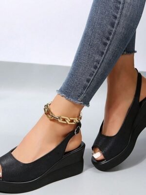 Casual Platform Black Open-Toe Slingback Sandals - Image 2