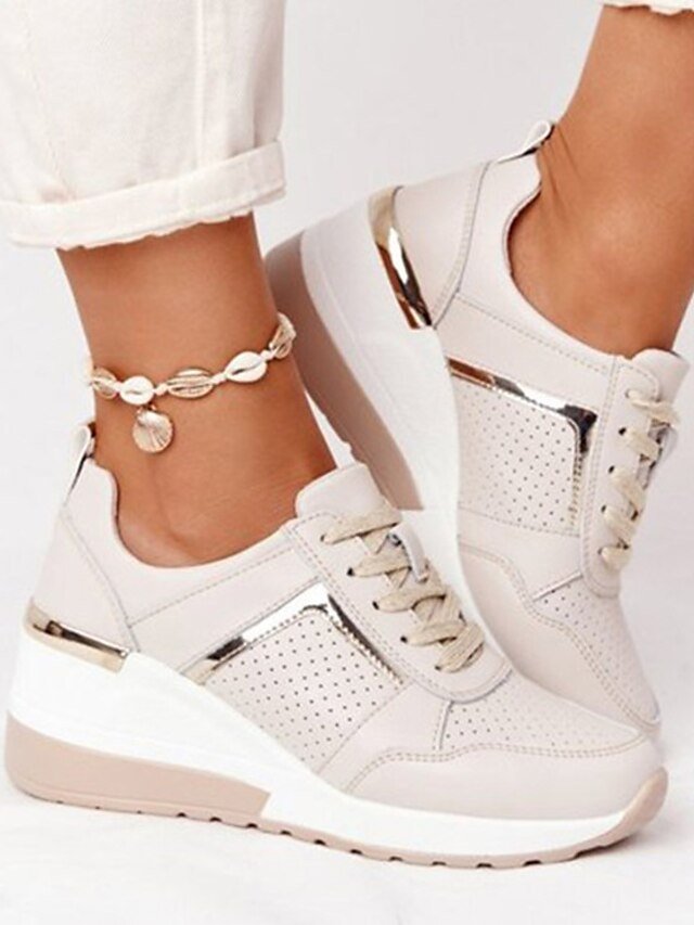 Casual Platform Metallic Accent Wedge Sneakers - Image 1