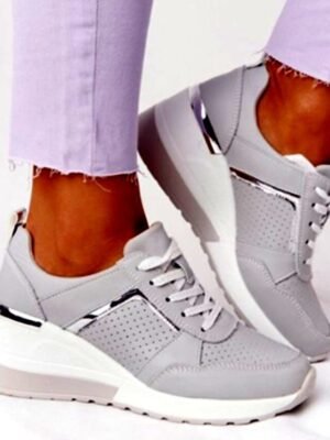 Casual Platform Metallic Accent Wedge Sneakers - Image 3