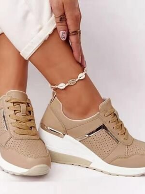Casual Platform Metallic Accent Wedge Sneakers - Image 4