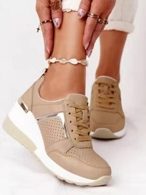 Casual Platform Metallic Accent Wedge Sneakers - Image 5