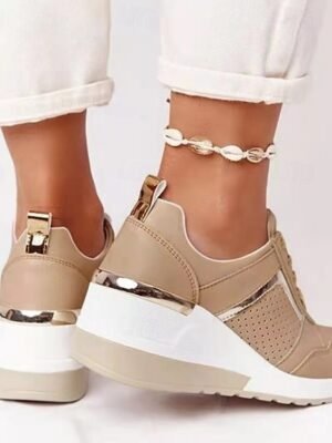 Casual Platform Metallic Accent Wedge Sneakers - Image 6