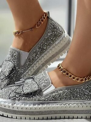 Casual Platform Sparkly Slip-On Round Toe Sneakers - Image 4