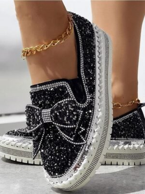 Casual Platform Sparkly Slip-On Round Toe Sneakers - Image 7