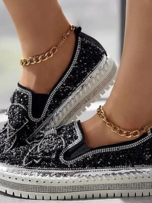 Casual Platform Sparkly Slip-On Round Toe Sneakers - Image 8