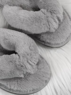 Casual Plush Fuzzy Open Toe Flat Slippers - Image 11