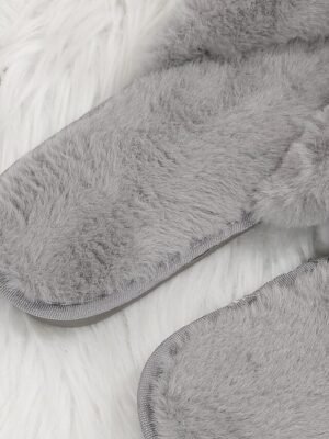 Casual Plush Fuzzy Open Toe Flat Slippers - Image 12