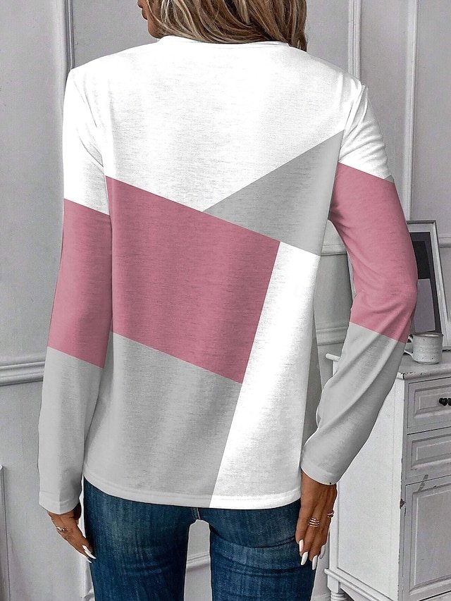 Casual Regular Colour Block Crew Neck Long Sleeve Top - Image 2