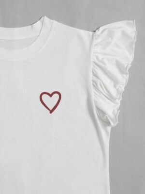 Casual Regular Fit Heart Crew Neck Short Sleeve Pajama Set - Image 3