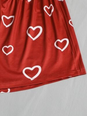 Casual Regular Fit Heart Crew Neck Short Sleeve Pajama Set - Image 5
