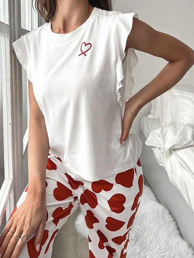 Casual Regular Heart Crew Neck Sleeveless Pajama Set - Image 2