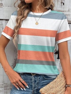Casual Regular Print Crew Neck Short Sleeve Summer T-Shirt - Image 1