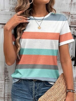 Casual Regular Print Crew Neck Short Sleeve Summer T-Shirt - Image 3