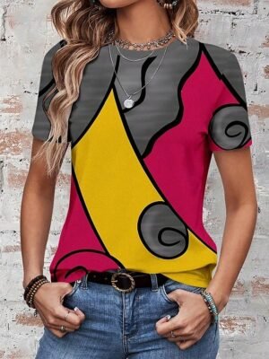 Casual Regular Print Crew Neck Short Sleeve Summer Top - Image 5